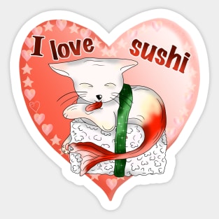 cat sushi cute I love sushi heart Sticker